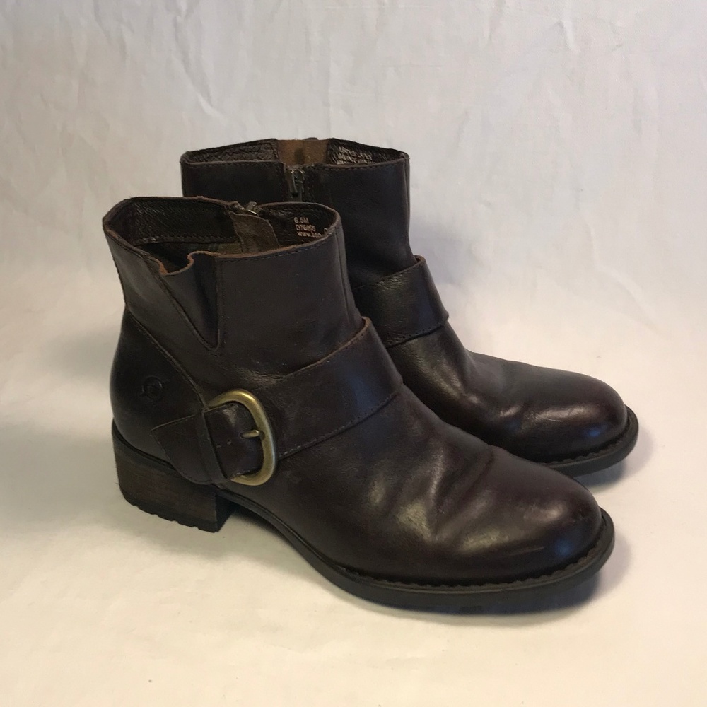 Born Brown Leather Zipper Boots Women 6.5 M